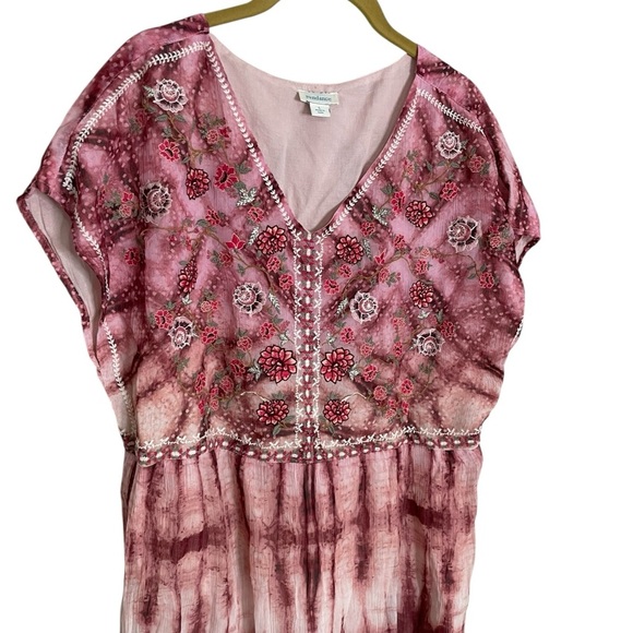 Sundance Pink Embroidered V-Neck Tie Dye Boho Dress Large - Picture 7 of 8